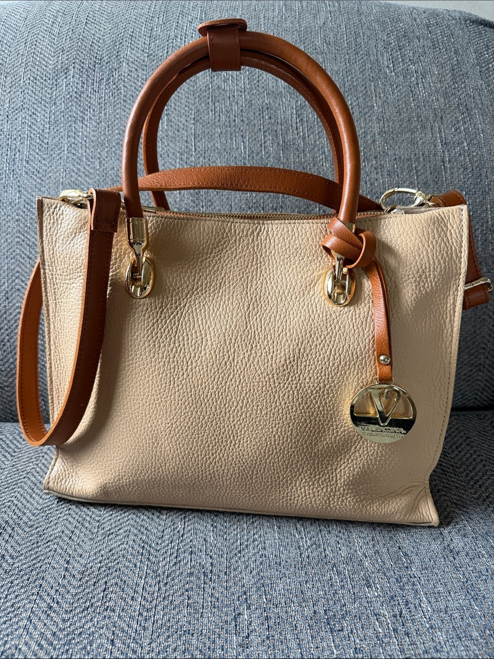 Valentina Tradizione Italiana Two Tone Leather Satchel Handbag